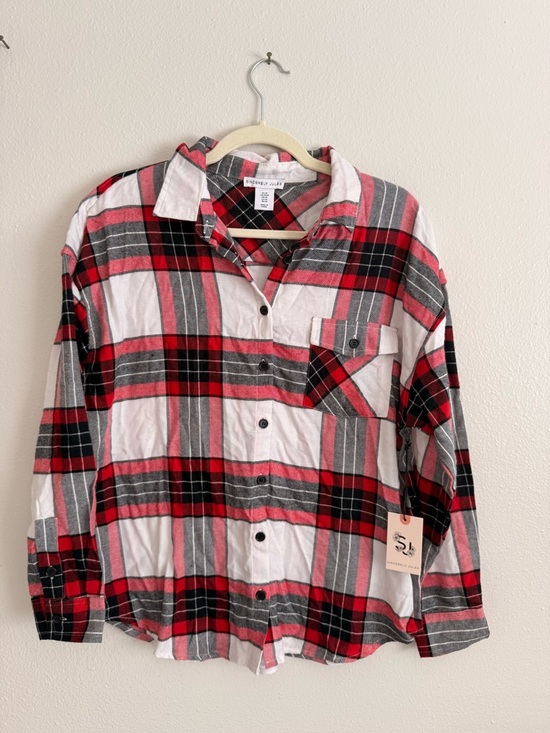 Sincerly Jules Tops - Sincerely Jules Red, White & Gray Plaid Button-Down Shirt